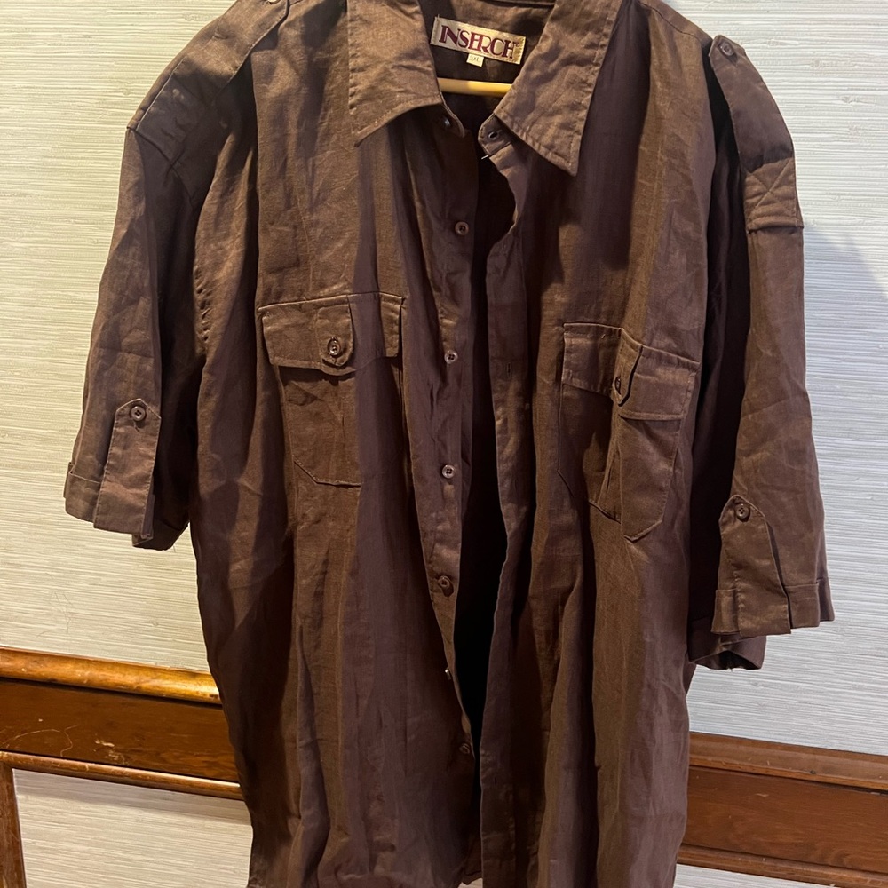 Linen Men's Dark Brown Shirt Jacket